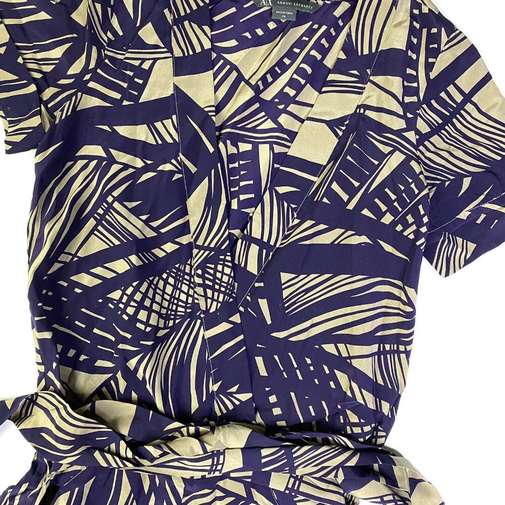 Armani Exchange Brown Purple Palm Abstract Print 100% Silk Romper One Piece P0 - Picture 3 of 3